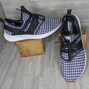 New Balance Black and White Houndstooth Sneakers, 9